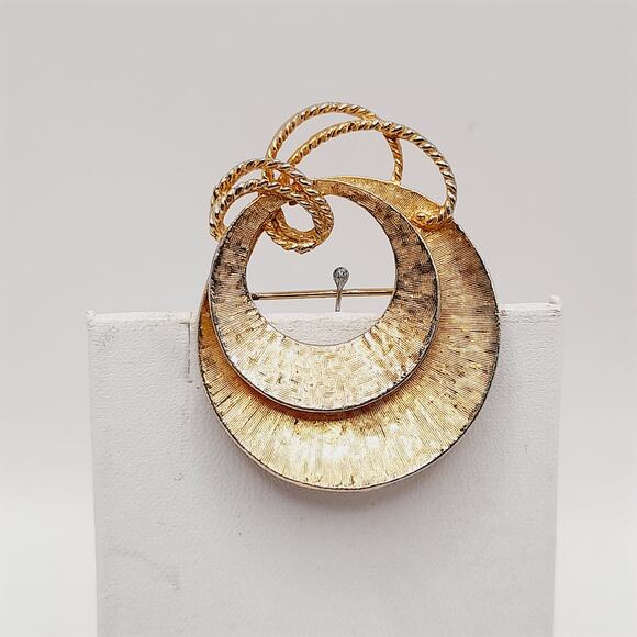 Arthur Pepper ART Modernist Gold Tone Textured Circle Brooch Vintage 1950s - Picture 2 of 7